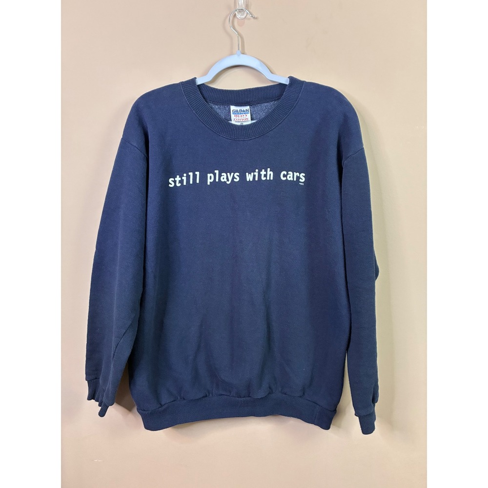 Gildan Navy Blue Still Plays With Cars Graphic Crewneck Sweatshirt Mens‎ Large